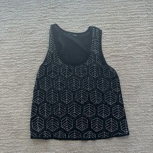 Aqua beaded sequin sheer back black top